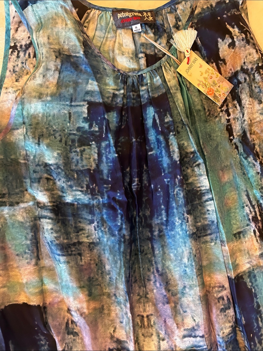 Johnny Was Sleeveless Blue Multi-Print Tiered Maxi Dress - Picture 5 of 7